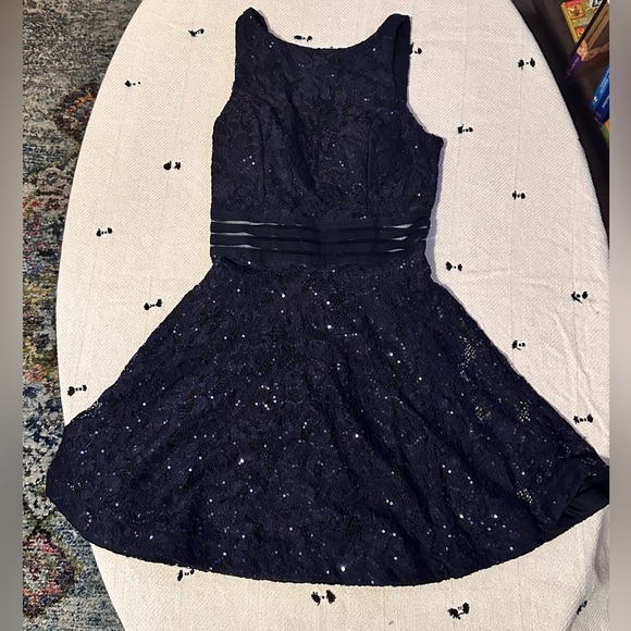 Speechless Navy Lace Sequin Fit & Flare Mini Dress - Picture 11 of 11